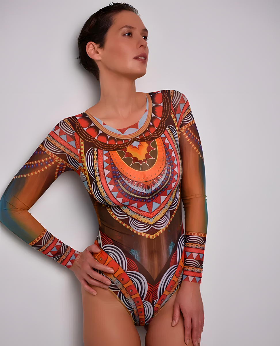 Слитный купальник с рукавом Африка